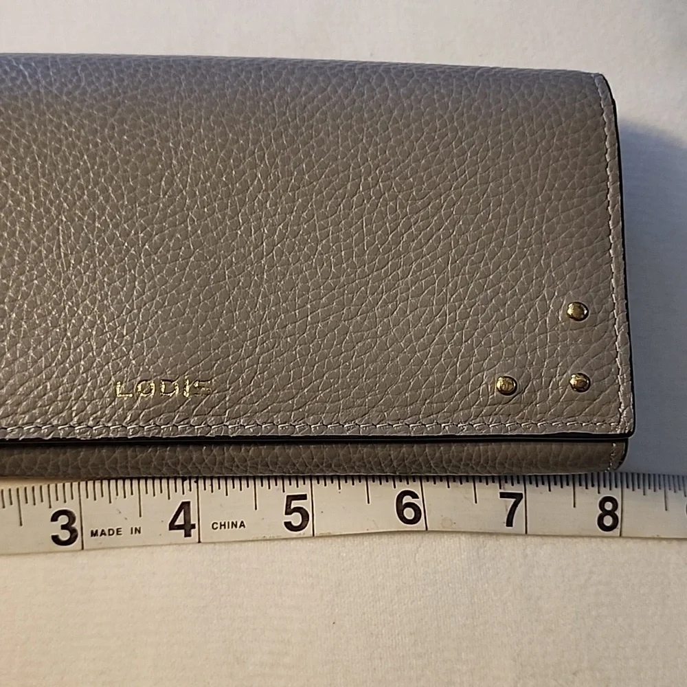 NWOT Lodis Pebble Gray Leather Bifold Ladies Wallet - lovely gold trim - Picture 8 of 8